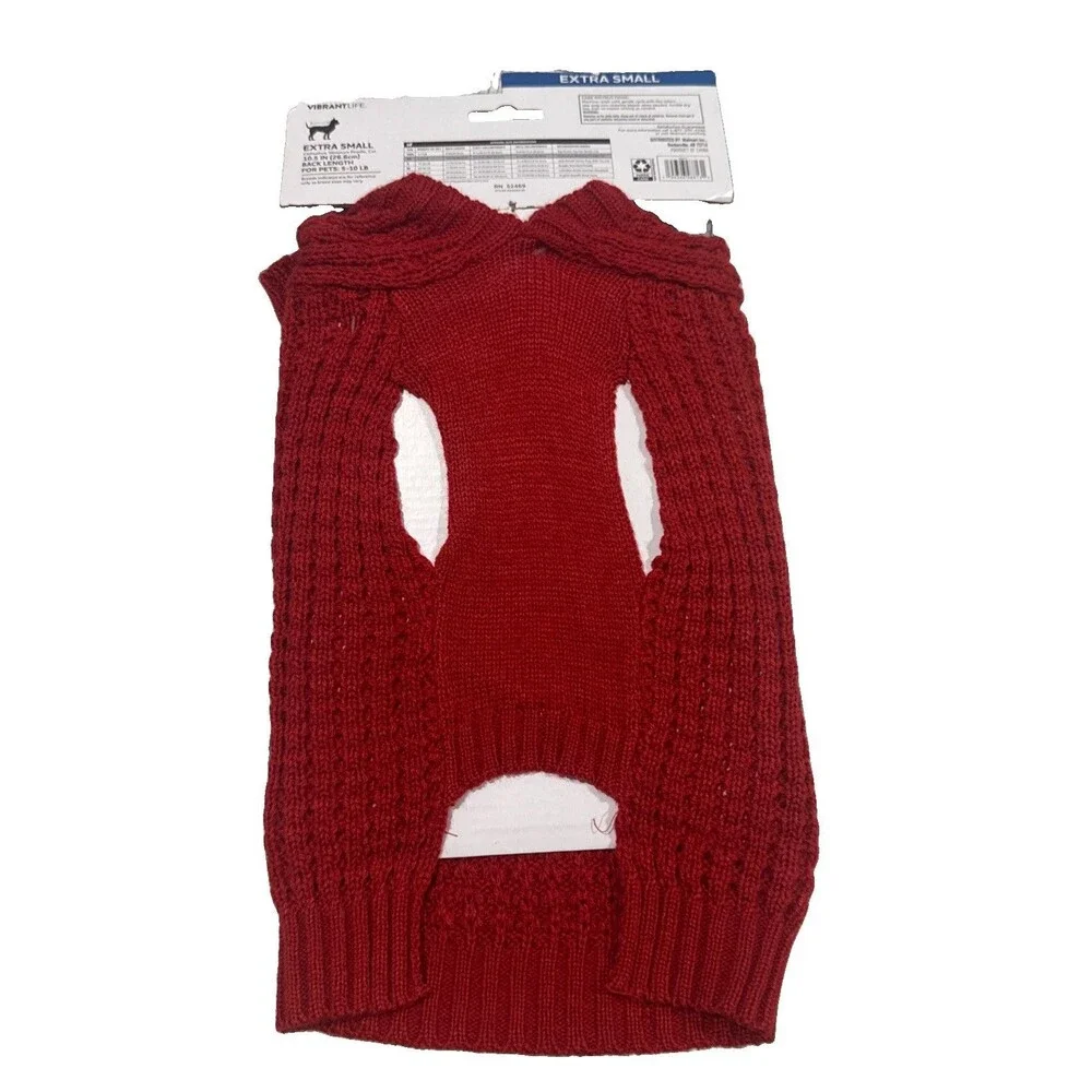 Vibrant Life Spoiled Red Hooded Pet Sweater for Dog or Cat, XS 5–10 lb